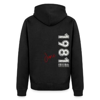 44e anniversaire Original June Né en 1981 - Veste à capuche bio Premium Unisexe - noir - Dos - Nico (187cm)