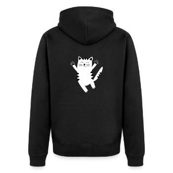 cat - Unisex Premium Organic Zip Hoodie - black - Back - Nico (187cm)