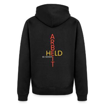 Held bei meiner Arbeit - Unisex Premium Bio Zip Hoodie - Schwarz - Hinten - Nico (187cm)