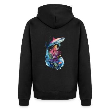 Hai Ocean Landschaft - Unisex Premium Bio Zip Hoodie - Schwarz - Hinten - Nico (187cm)