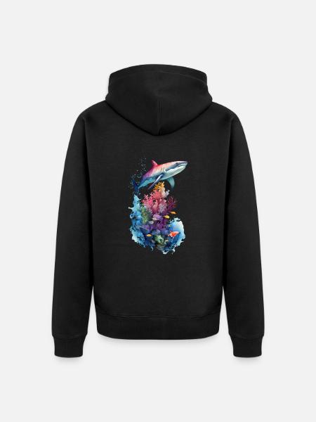 Shark Ocean Landscape - Unisex Premium Organic Zip Hoodie - black