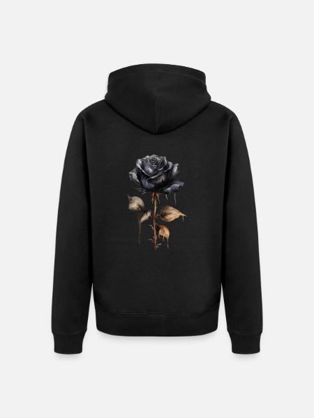 Rosa negra única con tallo oscuro - Chaqueta con capucha prémium ecológica unisex - negro
