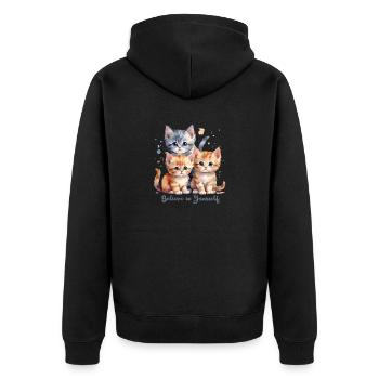 Believe in Yourself with Three Kittens - Unisex Premium Organic Zip Hoodie - black - Back - Nico (187cm)
