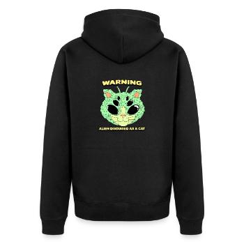 Warnung! Alien verkleidet als Katze - Unisex Premium Bio Zip Hoodie - Schwarz - Hinten - Nico (187cm)