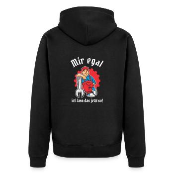 Mir egal ich lass das jetzt so - Handwerker - Unisex Premium Bio Zip Hoodie - Schwarz - Hinten - Nico (187cm)