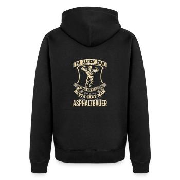 Asphaltbauer Shirt - Unisex Premium Bio Zip Hoodie - Schwarz - Hinten - Nico (187cm)