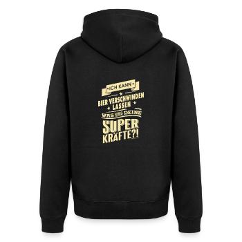 Superkräfte Bier verschwinden lassen - - Unisex Premium Bio Zip Hoodie - Schwarz - Hinten - Nico (187cm)