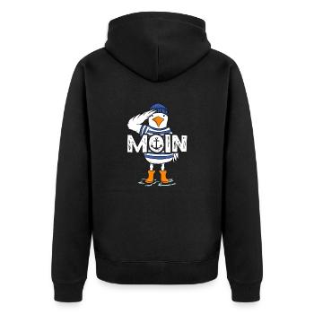 Moin Möwe Seemann Friese Norddeutschland Spruch - Unisex Premium Bio Zip Hoodie - Schwarz - Hinten - Nico (187cm)