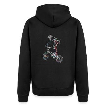 BMX-Rennen - Unisex Premium Bio Zip Hoodie - Schwarz - Hinten - Nico (187cm)