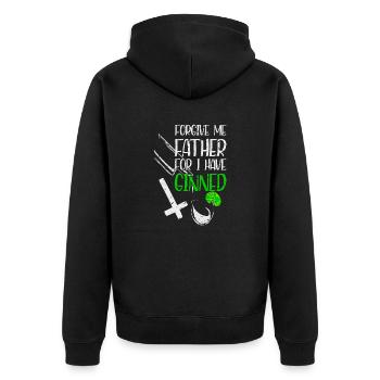 Forgive Me Father For I Have Ginned - Unisex Premium Bio Zip Hoodie - Schwarz - Hinten - Nico (187cm)