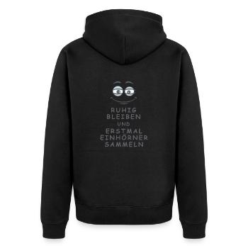Einhörner sammeln - Unisex Premium Bio Zip Hoodie - Schwarz - Hinten - Nico (187cm)