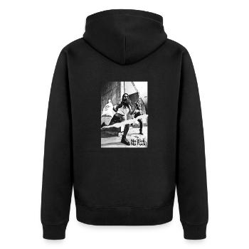 NRNF photo motif noir blanc scénario de braquage de banque - Veste à capuche bio Premium Unisexe - noir - Dos - Nico (187cm)
