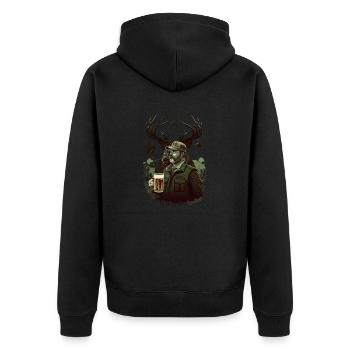 Hunter in the wilderness drinks a beer - Unisex Premium Organic Zip Hoodie - black - Back - Nico (187cm)