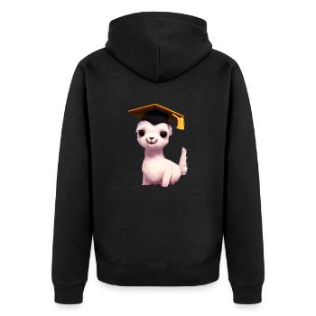Bachelor's degree, graduate, alpaca, school-leaving certificate - Unisex Premium Organic Zip Hoodie - black - Back - Nico (187cm)