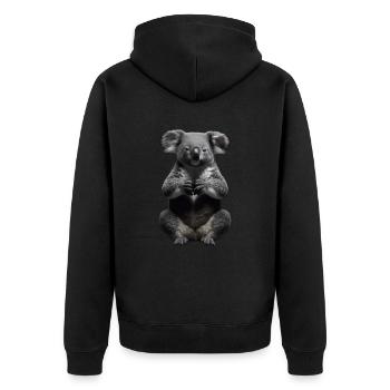 Betender Koala - Unisex Premium Bio Zip Hoodie - Schwarz - Hinten - Nico (187cm)