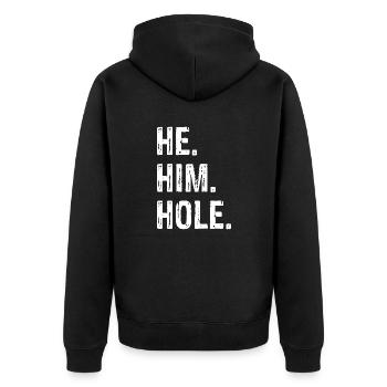Lustig he him loch zitat er ihn loch cool - Unisex Premium Bio Zip Hoodie - Schwarz - Hinten - Nico (187cm)