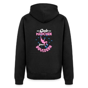 Coole Mädchen Gehen Bouldern Boulder Klettern - Unisex Premium Bio Zip Hoodie - Schwarz - Hinten - Nico (187cm)