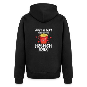 Golden Fry Guy: A Boy's Tasty Adventure - Unisex Premium Organic Zip Hoodie - black - Back - Nico (187cm)