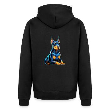 Doberman assis avec vue sur le chien - Veste à capuche bio Premium Unisexe - noir - Dos - Nico (187cm)