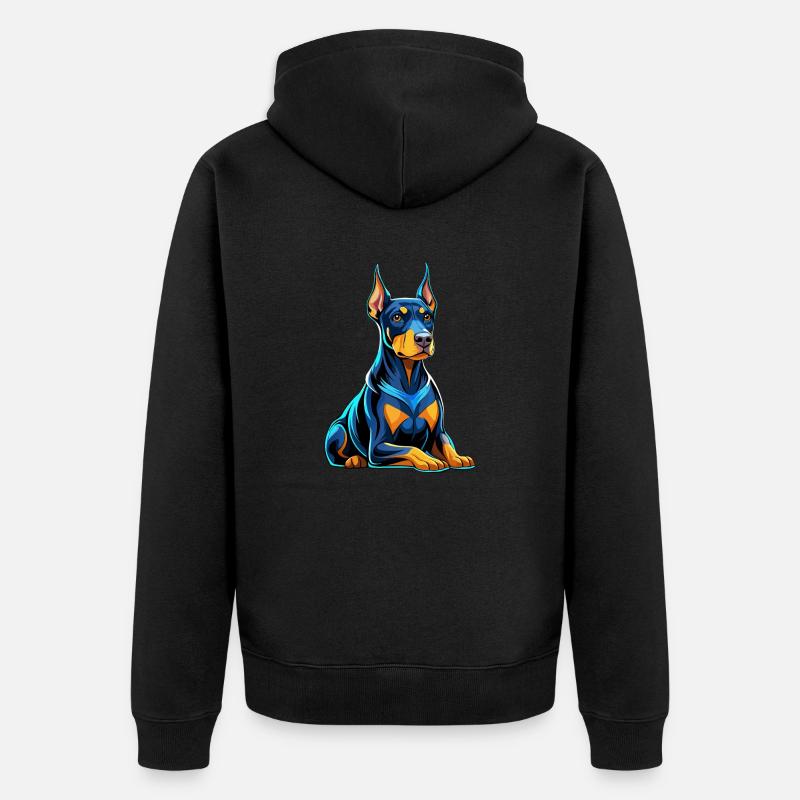Dobermann sitzend mit Hundeblick - Unisex Premium Bio Zip Hoodie - Schwarz