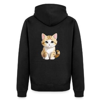 Sitting Cat - Unisex Premium Bio Zip Hoodie - Schwarz - Hinten - Nico (187cm)