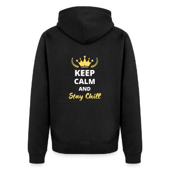 Bleiben Sie ruhig und bleiben Sie entspannt - Unisex Premium Bio Zip Hoodie - Schwarz - Hinten - Nico (187cm)