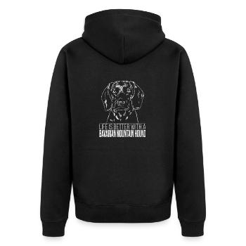 BAVARIAN MOUNTAIN HOUND life is better Wilsigns - Unisex Premium Bio Zip Hoodie - Schwarz - Hinten - Nico (187cm)