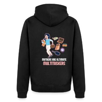 Muttertag Multitasker Design - Unisex Premium Bio Zip Hoodie - Schwarz - Hinten - Nico (187cm)