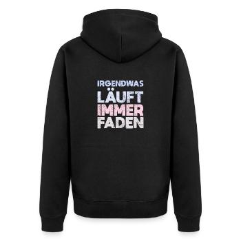 Irgendwas Läuft Immer Faden - Unisex Premium Bio Zip Hoodie - Schwarz - Hinten - Nico (187cm)
