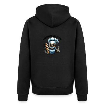 Skull mit Bäckermütze und Brot - Unisex Premium Bio Zip Hoodie - Schwarz - Hinten - Nico (187cm)