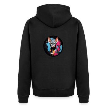 Sphynx cat portrait in watercolor technique - Unisex Premium Organic Zip Hoodie - black - Back - Nico (187cm)