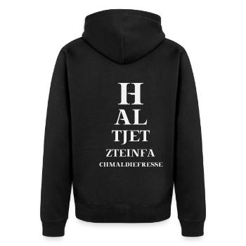 Fresse halten lustig Geschenkidee Geschenk - Unisex Premium Bio Zip Hoodie - Schwarz - Hinten - Nico (187cm)