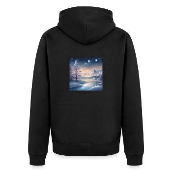 Winterlandschaft Fantasy - Unisex Premium Bio Zip Hoodie - Schwarz - Hinten - Nico (187cm)