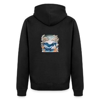Winterlandschaft am Meer Origami 3 - Unisex Premium Bio Zip Hoodie - Schwarz - Hinten - Nico (187cm)