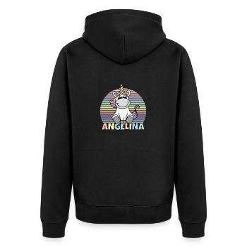 Angelina Einhorn Name - Unisex Premium Bio Zip Hoodie - Schwarz - Hinten - Nico (187cm)