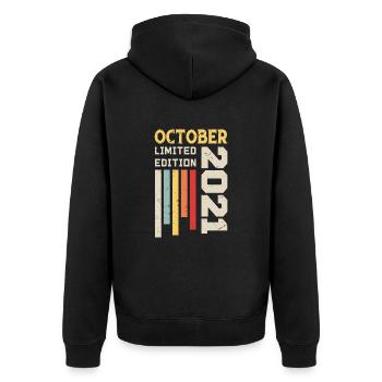 Oktober 2021 - Oktober 2021 Geburtstagsgeschenk - Unisex Premium Bio Zip Hoodie - Schwarz - Hinten - Nico (187cm)