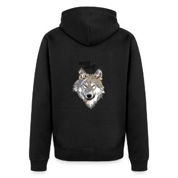 Wolf - Unisex Premium Organic Zip Hoodie - black - Back - Nico (187cm)