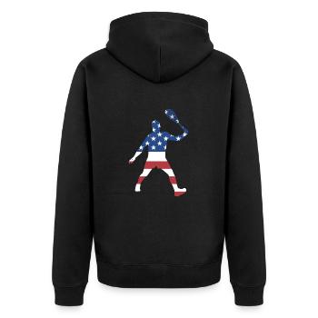 Sport Us Flag Squash - Unisex Premium Organic Zip Hoodie - black - Back - Nico (187cm)