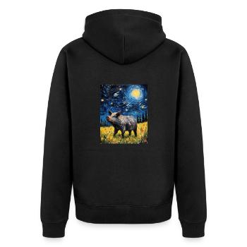 Sanglier, Van Gogh, Nuit Étoilée, Animal, Cochon - Veste à capuche bio Premium Unisexe - noir - Dos - Nico (187cm)