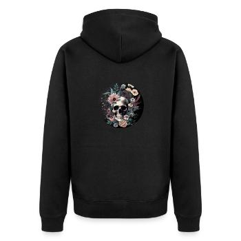 Human Skull & Flowers 35 - Unisex Premium Organic Zip Hoodie - black - Back - Nico (187cm)