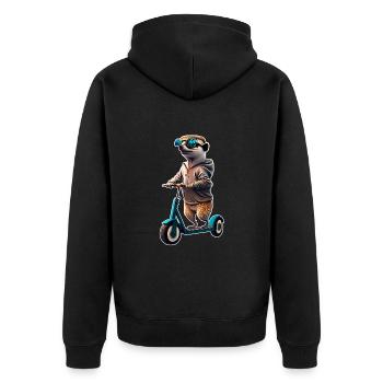 Escooting Erdmännchen Escooter Elektroroller - Unisex Premium Bio Zip Hoodie - Schwarz - Hinten - Nico (187cm)