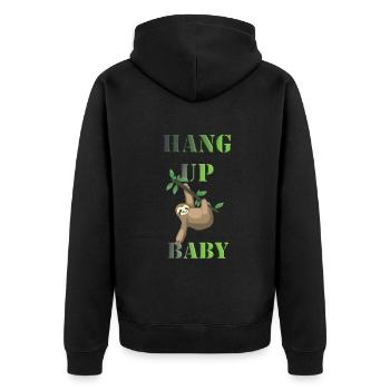 Faultier chillt - Unisex Premium Bio Zip Hoodie - Schwarz - Hinten - Nico (187cm)