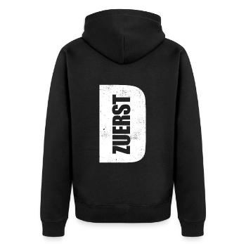 D zuerst - Deutschland zuerst - Unisex Premium Bio Zip Hoodie - Schwarz - Hinten - Nico (187cm)
