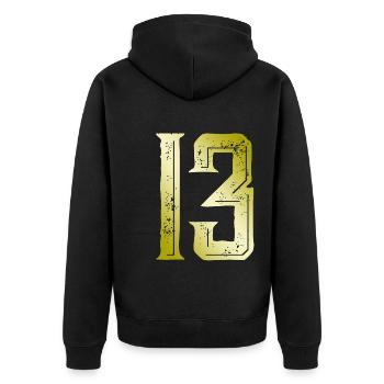 13 Zahl Symbol - Unisex Premium Bio Zip Hoodie - Schwarz - Hinten - Nico (187cm)