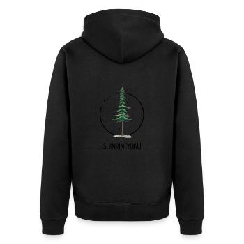 Waldbaden Wald shinrin yoku Waldgänger Waldbad - Unisex Premium Bio Zip Hoodie - Schwarz - Hinten - Nico (187cm)
