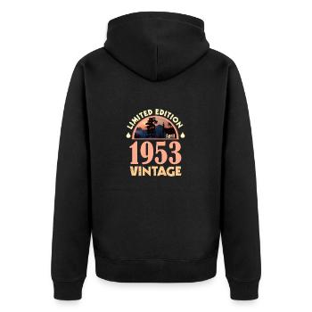 April 1953 - Birthday Present, Limited Edition - Unisex Premium Organic Zip Hoodie - black - Back - Nico (187cm)