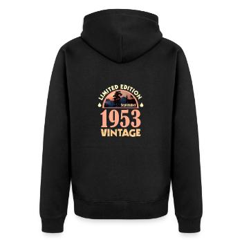 September 1953 - Birthday present, Vintage - Unisex Premium Organic Zip Hoodie - black - Back - Nico (187cm)