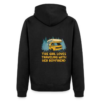 This Girl Loves Traveling With Her Boyfriend - Unisex Premium Organic Zip Hoodie - black - Back - Nico (187cm)
