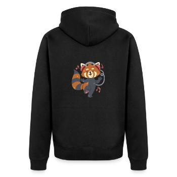 Roter Panda hört Musik und tanzt - Unisex Premium Bio Zip Hoodie - Schwarz - Hinten - Nico (187cm)