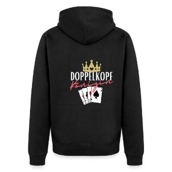 Doppelkopf Königin - Unisex Premium Bio Zip Hoodie - Schwarz - Hinten - Nico (187cm)